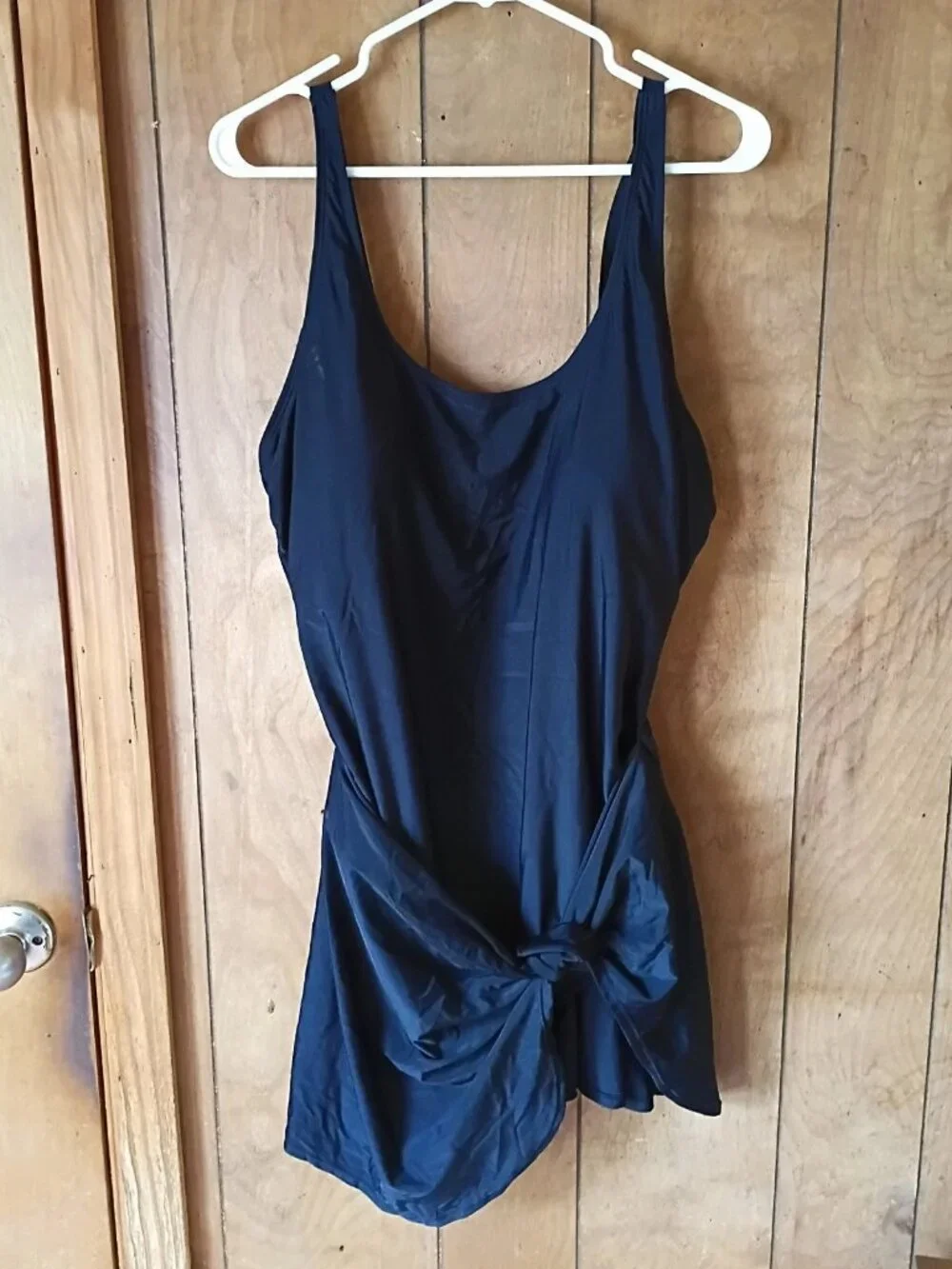 Women's One Piece Swimsuit Size 2X Black Polyester Elastane Tummy Control Tie